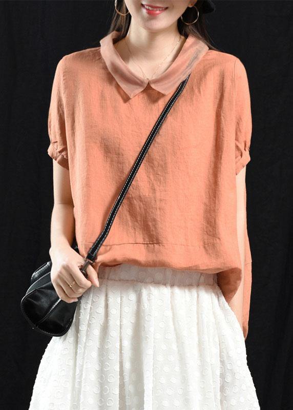 Bohemian Mulberry Patchwork Turn-down Collar Summer Linen Shirt Top