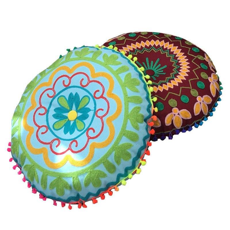 Bohemian Tatami Cushion Cute Pillow  Fluffy Pillow   Embroidered Futon Chair Cushion Round Tassel With Core  Pillow Decorative