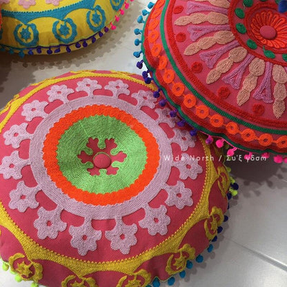 Bohemian Tatami Cushion Cute Pillow  Fluffy Pillow   Embroidered Futon Chair Cushion Round Tassel With Core  Pillow Decorative