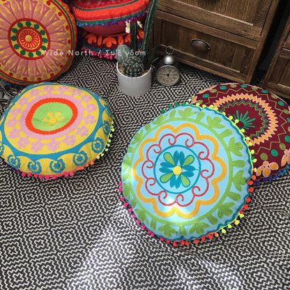 Bohemian Tatami Cushion Cute Pillow  Fluffy Pillow   Embroidered Futon Chair Cushion Round Tassel With Core  Pillow Decorative