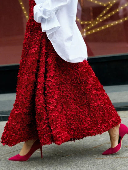 Bornladies Winter Red Fashion Long Petal Skirt Women'S Design Inspired Evening Gown Elegant Lady Unique High Waisted Skirt