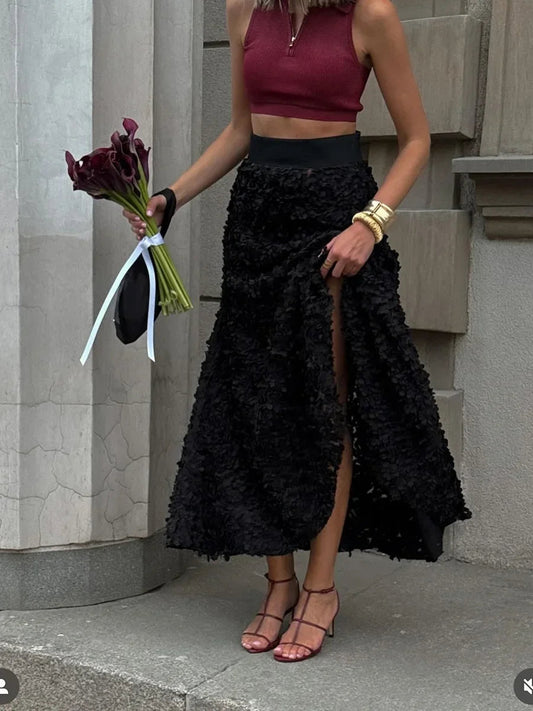 Bornladies Winter Red Fashion Long Petal Skirt Women'S Design Inspired Evening Gown Elegant Lady Unique High Waisted Skirt