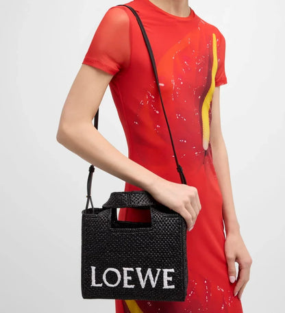 LOEWE x Paula's Ibiza Font Tote Small Bag in Raffia