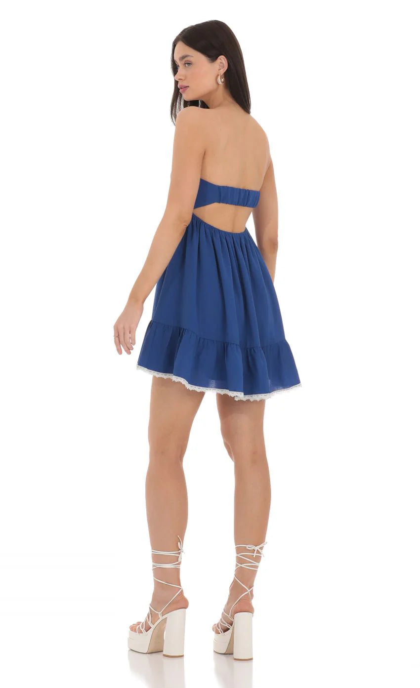 Front Tie Babydoll Dress in Blue
