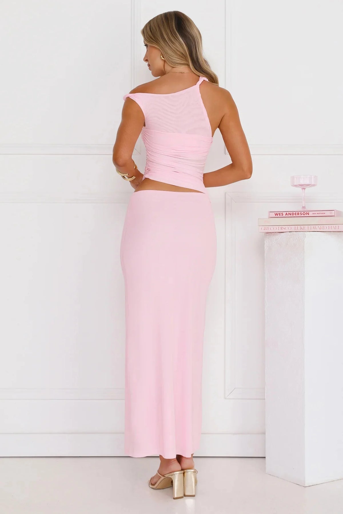 Everyday Pretty Off Shoulder Mesh Maxi Dress Pink