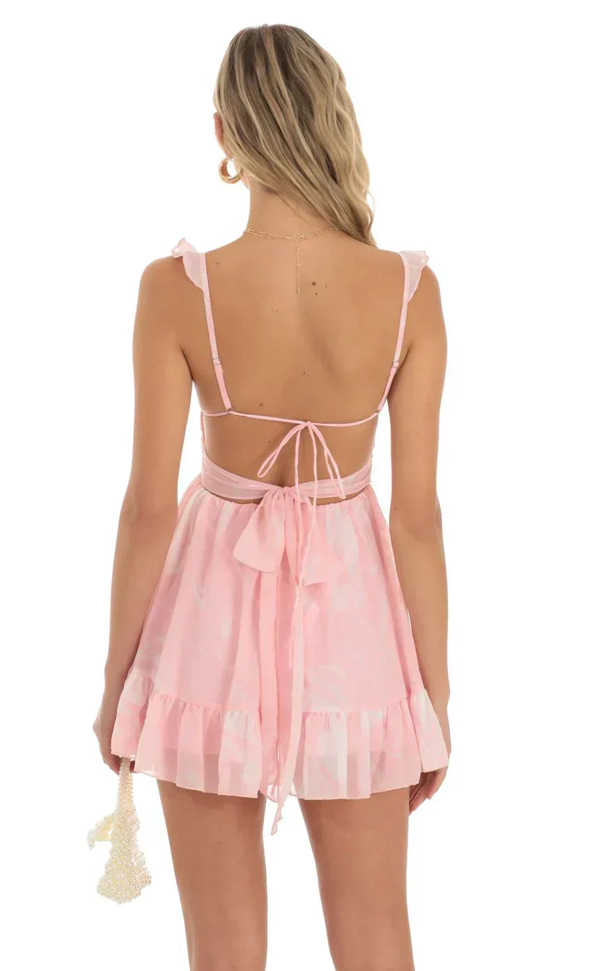 Chiffon Fit and Flare Dress in Pink Swirl