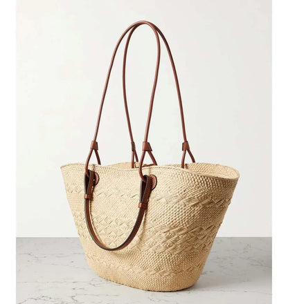 LOEWE + Paula's Ibiza medium leather-trimmed woven raffia tote