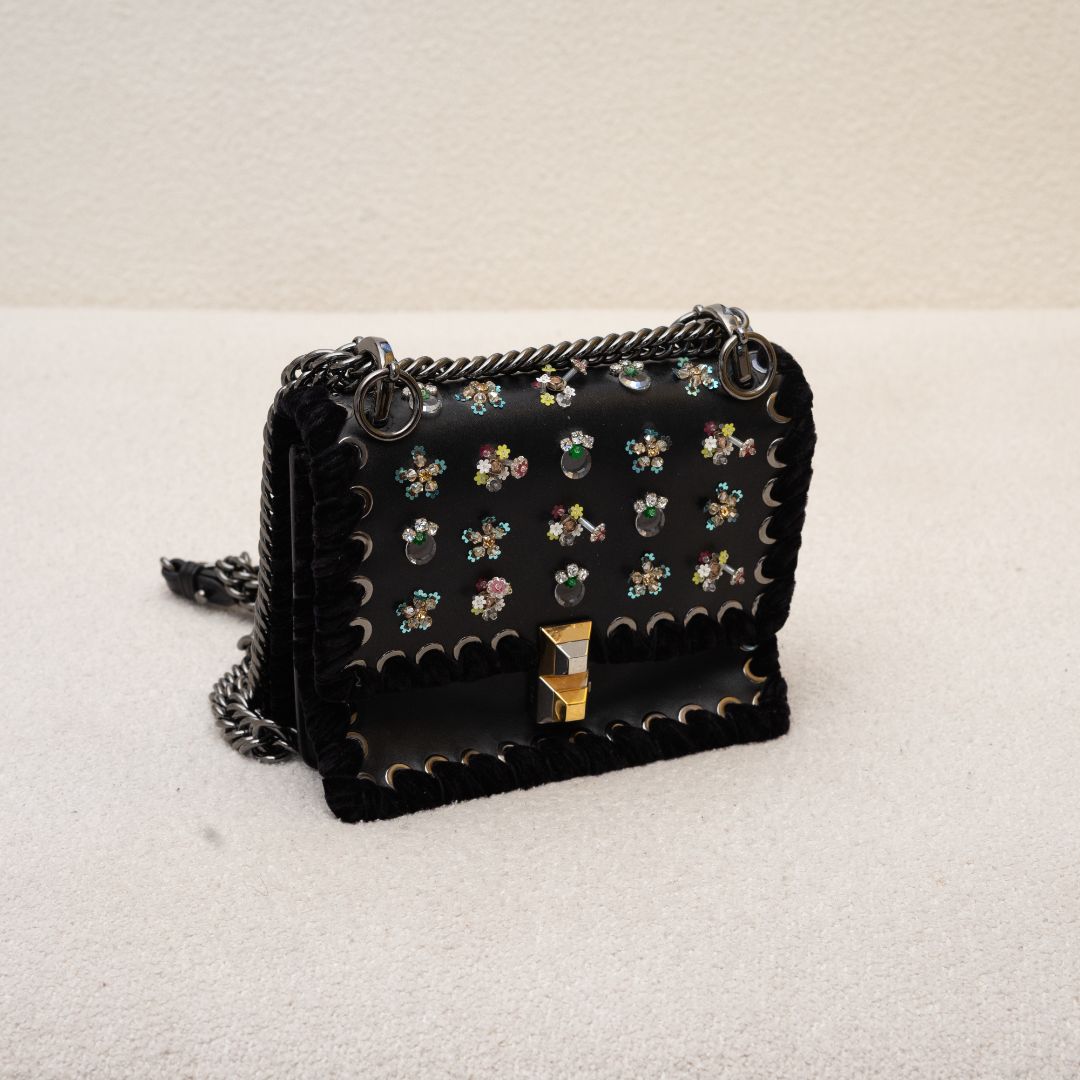 Fendi Kan I Bag Embellished Whipstitch Leather Small