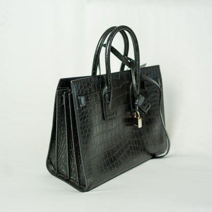 Saint Laurent Sac de Jour Tote Black Croc Embossed Bag