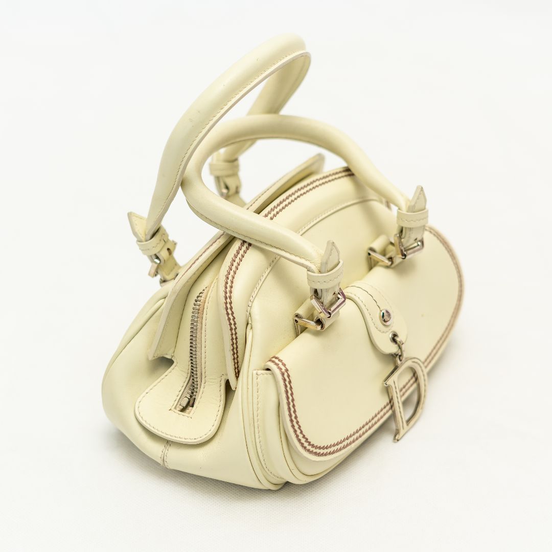 Christian Dior Off-White Leather Vintage Top Handle Bag