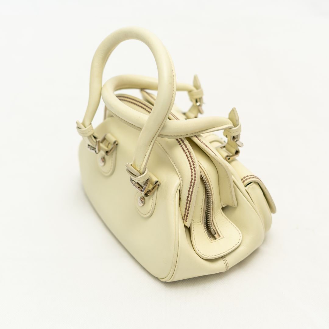 Christian Dior Off-White Leather Vintage Top Handle Bag
