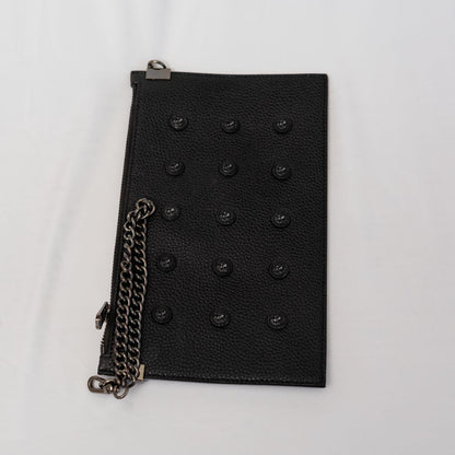 Balmain Black Leather Zip Pouch