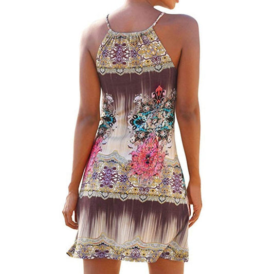 Bohemian Print Off-Shoulder Dress Casual Retro Print Elegant Seaside Holiday Beach Skirt