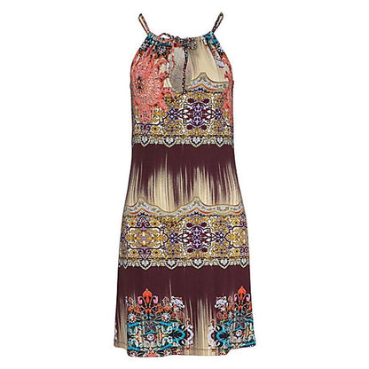 Bohemian Print Off-Shoulder Dress Casual Retro Print Elegant Seaside Holiday Beach Skirt