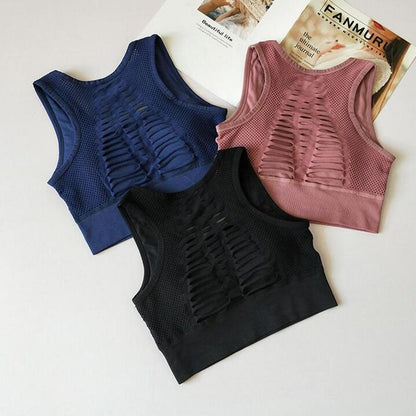 Chrleisure Fashion Women Workout Bra Sexy Solid Seamless Fitness Vest Elasticity Workout Top Tank Hollow Breathable Bra