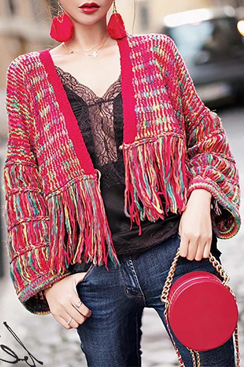 Cardigan Feminino Real Wool Women Sweaters And Poncho  New Women'S Loose Cardigan Knit Hand-Knitted Rainbow Tassels Woman