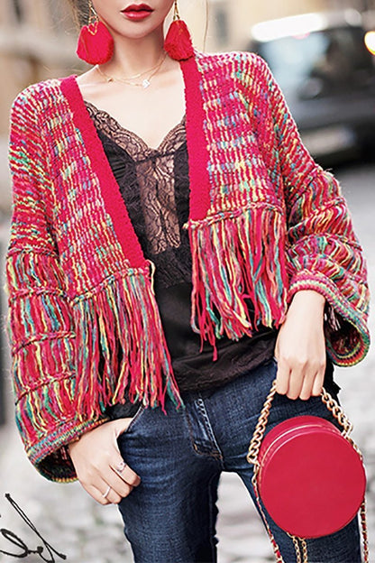 Cardigan Feminino Real Wool Women Sweaters And Poncho  New Women'S Loose Cardigan Knit Hand-Knitted Rainbow Tassels Woman