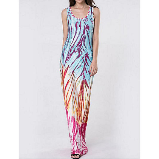 Casual Female Dress Plus Size Woman Dress Max Sleeveless O-Neck Vestido Printing