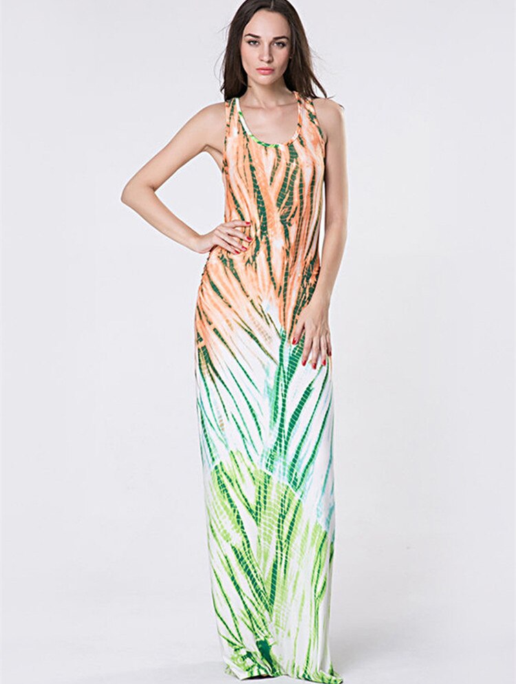 Casual Female Dress Plus Size Woman Dress Max Sleeveless O-Neck Vestido Printing
