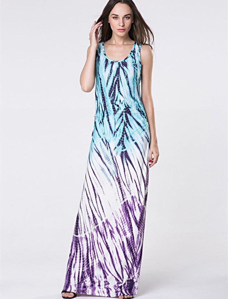 Casual Female Dress Plus Size Woman Dress Max Sleeveless O-Neck Vestido Printing