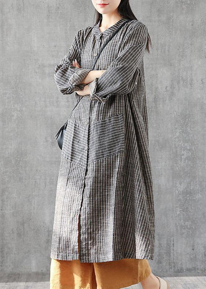 Chic gray striped linen Tunics stand A line skirts Art  Dresses