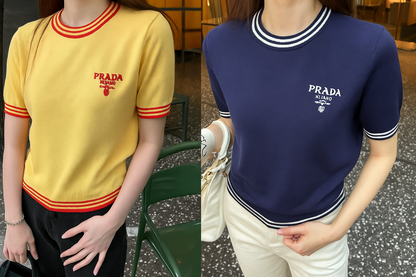 Prada 25 Logo Sweater Blue and Yellow Wool