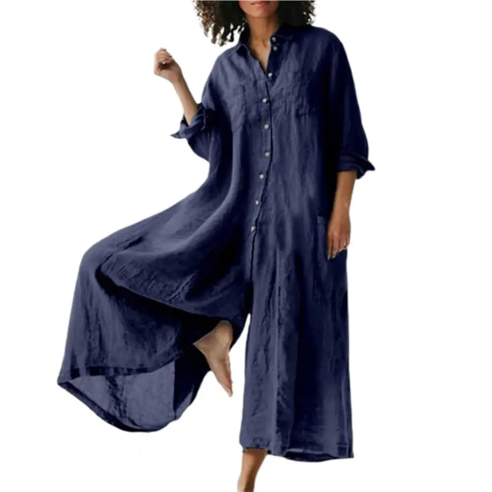 Cotton Linenwomen Jumpsuit Oversized Vintage Button Jumpsuit Summer Women Casual Beach Playsuit Wide Legs Pants Loose Romper
