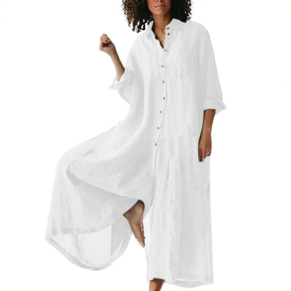 Cotton Linenwomen Jumpsuit Oversized Vintage Button Jumpsuit Summer Women Casual Beach Playsuit Wide Legs Pants Loose Romper