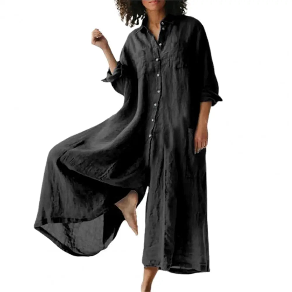 Cotton Linenwomen Jumpsuit Oversized Vintage Button Jumpsuit Summer Women Casual Beach Playsuit Wide Legs Pants Loose Romper