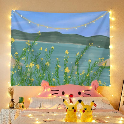 Cute Tapestry Wall Hanging Wall Decor View Hanging Cloth Cute Decoration Painting Tapestry Net Red Background Cloth Dormitory