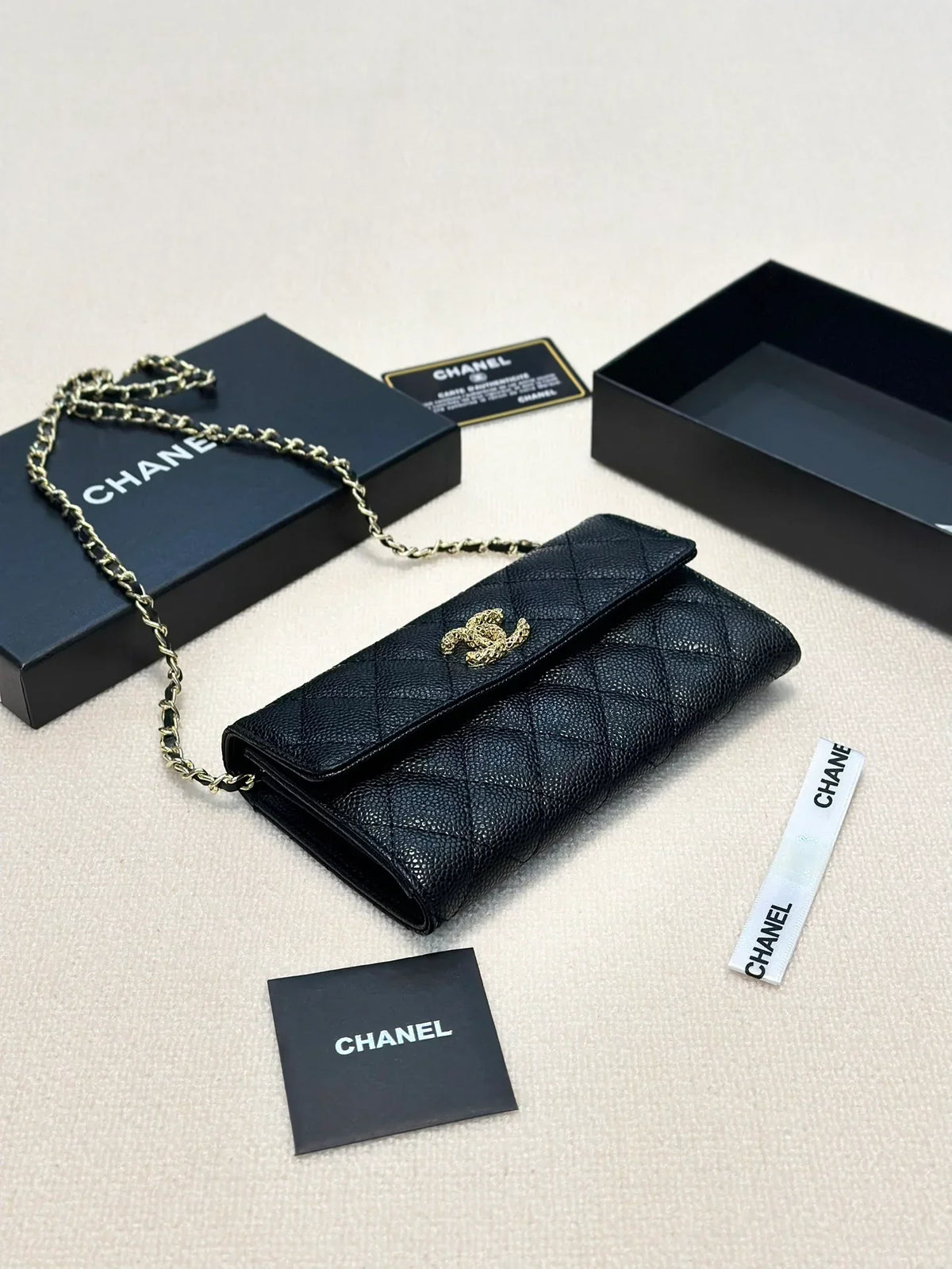 CHANEL Black Wallet Buckle Chain Bag