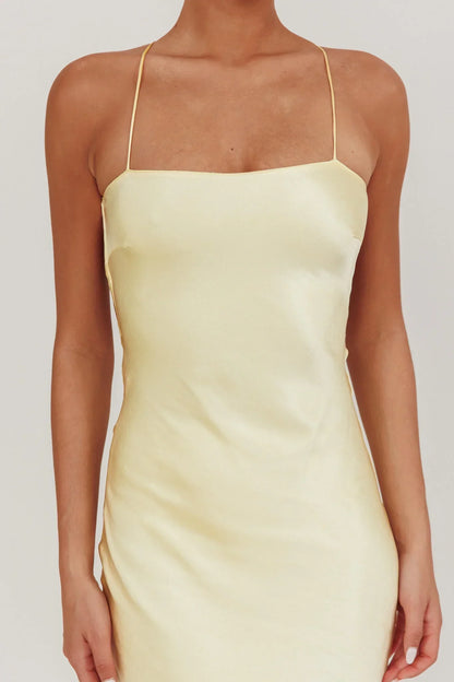 Dolce Life Backless Satin Maxi Dress Butter