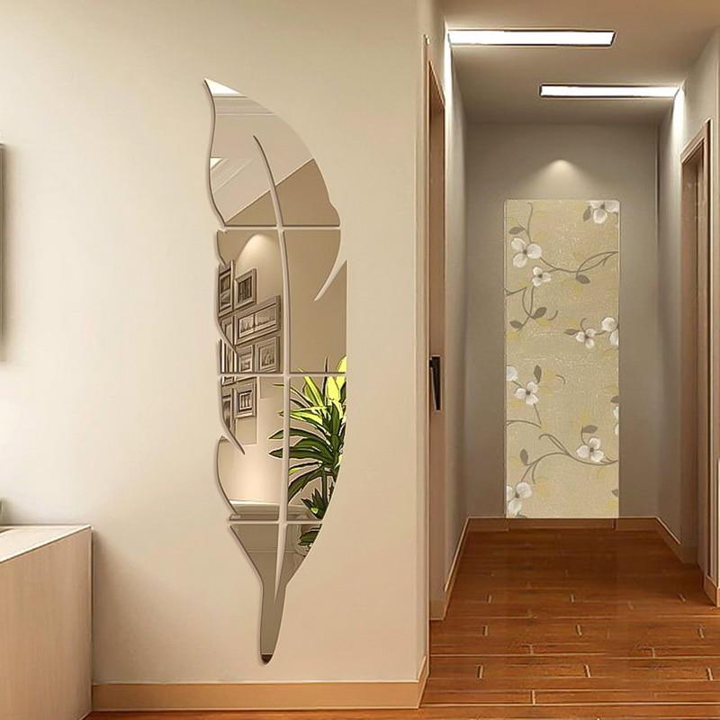 Diy Feather Plume 3D Mirror Wall Sticker For Living Room Art Home Decor Vinyl Decal Acrylic Sticker Mural Wall Decor Wallpaper