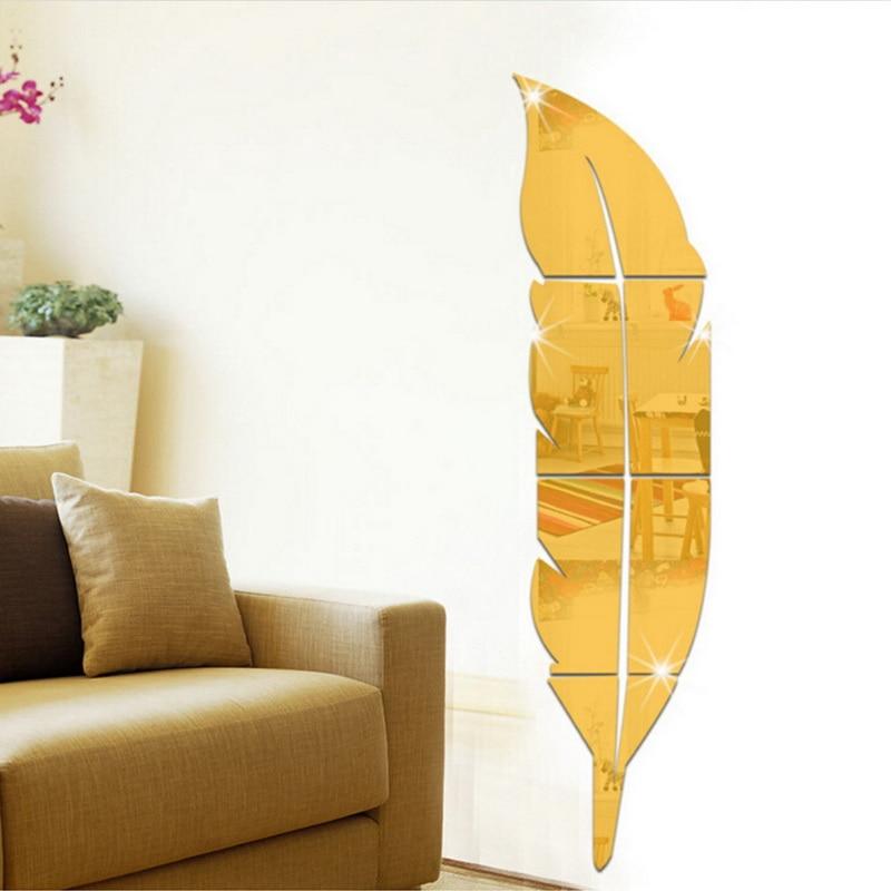 Diy Feather Plume 3D Mirror Wall Sticker For Living Room Art Home Decor Vinyl Decal Acrylic Sticker Mural Wall Decor Wallpaper