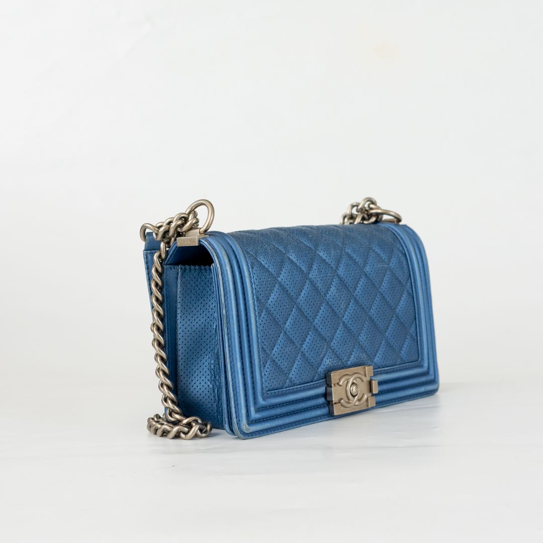 Chanel Blue Perforated Quilted Leather Small Boy Flap Bag