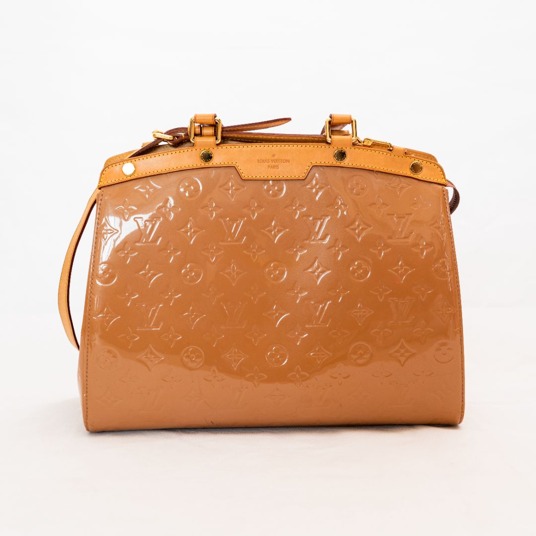 Louis Vuitton Beige Patent Leather GM Brea Bag