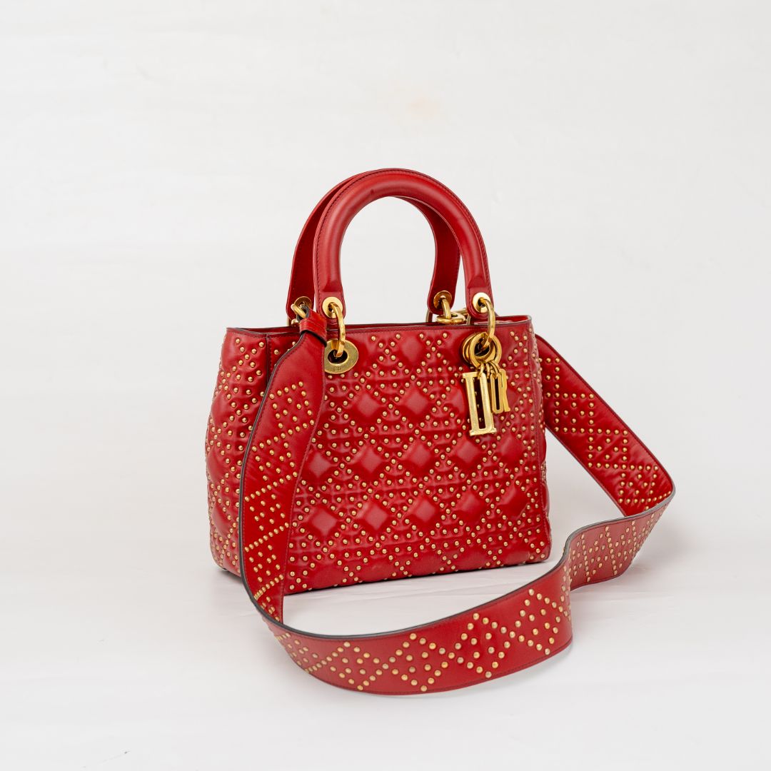 Christian Dior Studded Cannage Lady Red Bag