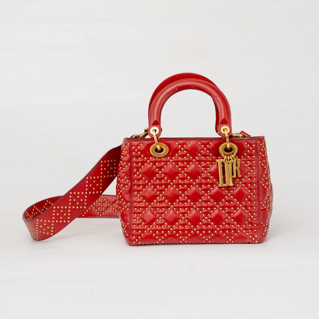 Christian Dior Studded Cannage Lady Red Bag