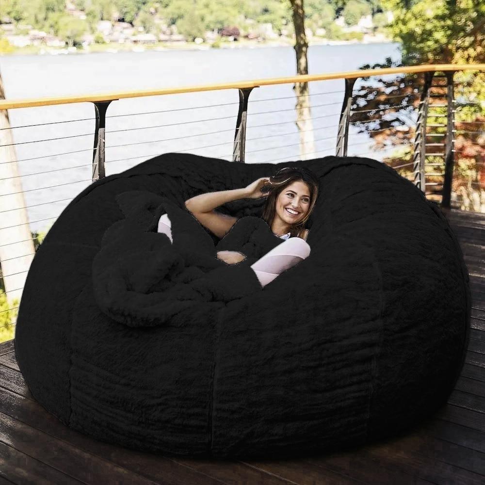 183Cm Fur Giant Removable Washable Bean Bag Bed Cover Comfortable Living Room Furniture Lazy Sofa Coat
