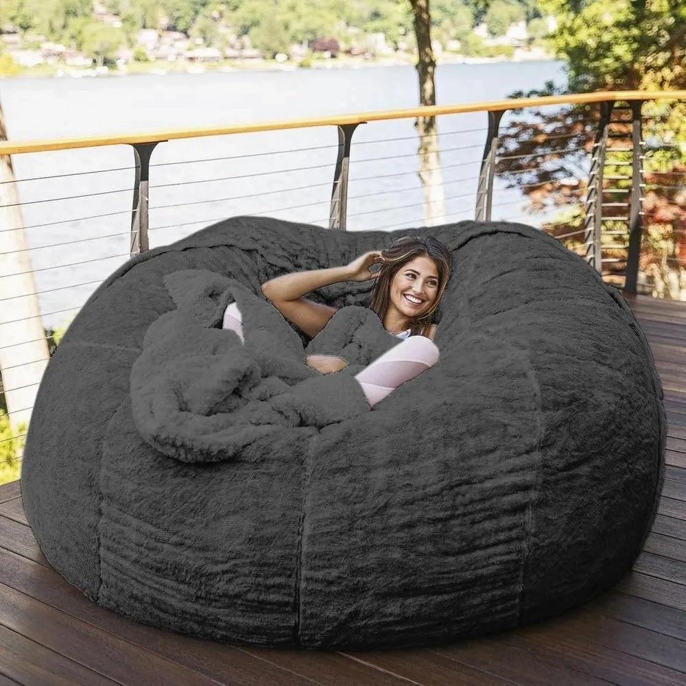 183Cm Fur Giant Removable Washable Bean Bag Bed Cover Comfortable Living Room Furniture Lazy Sofa Coat