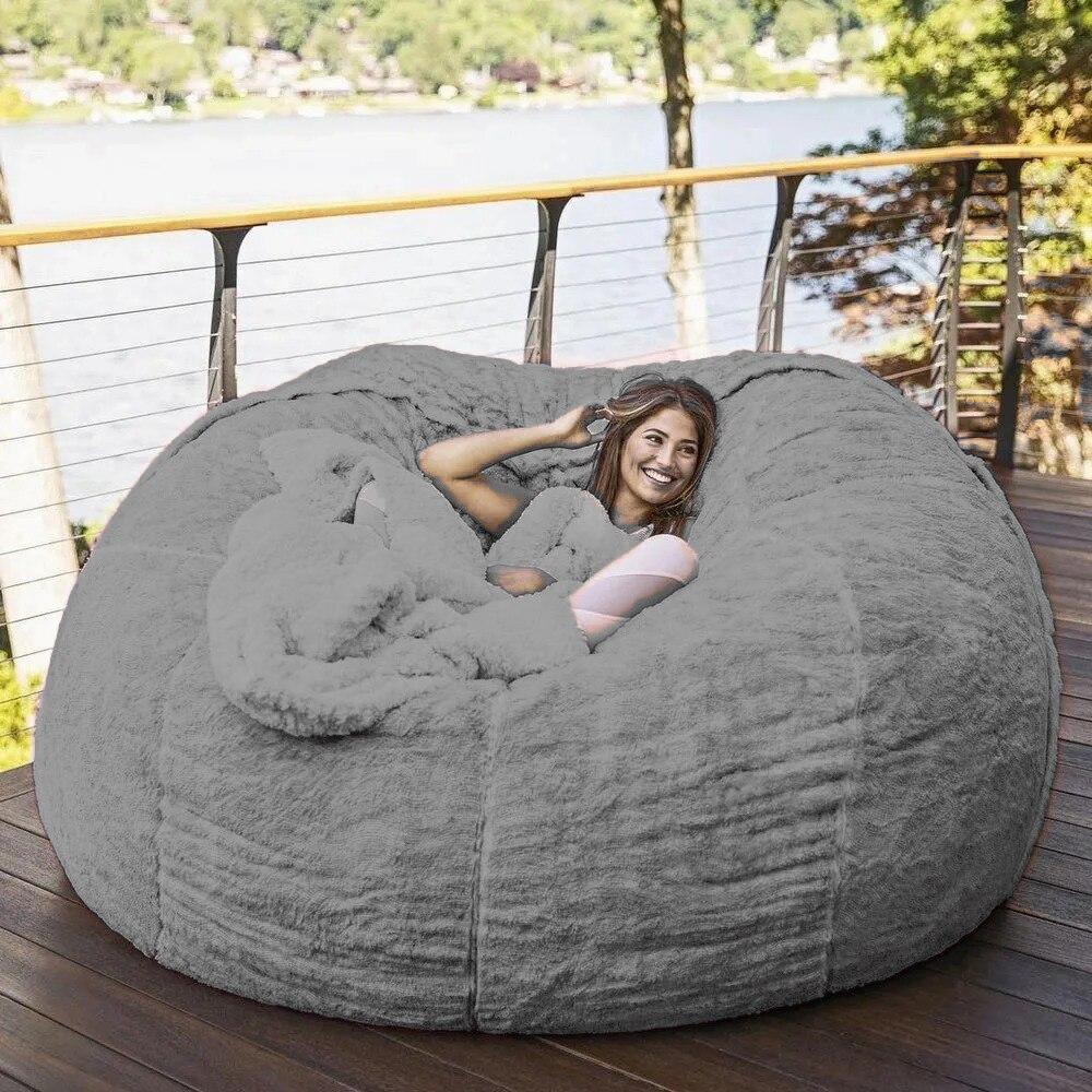 183Cm Fur Giant Removable Washable Bean Bag Bed Cover Comfortable Living Room Furniture Lazy Sofa Coat