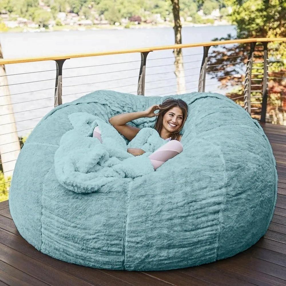 183Cm Fur Giant Removable Washable Bean Bag Bed Cover Comfortable Living Room Furniture Lazy Sofa Coat