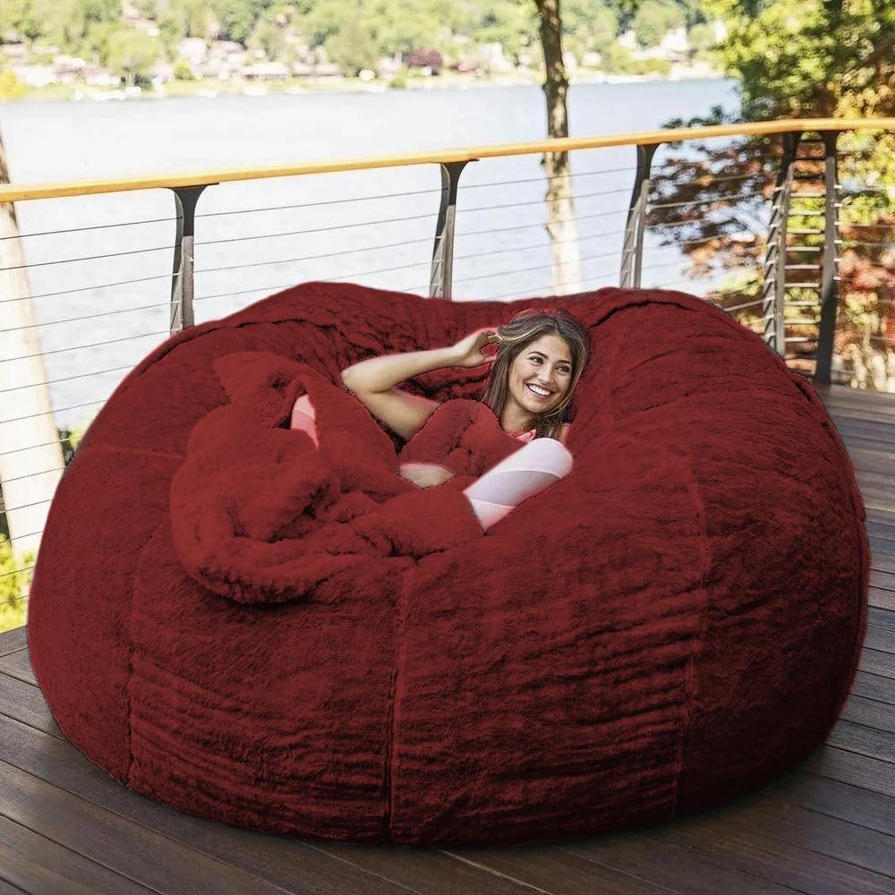 183Cm Fur Giant Removable Washable Bean Bag Bed Cover Comfortable Living Room Furniture Lazy Sofa Coat