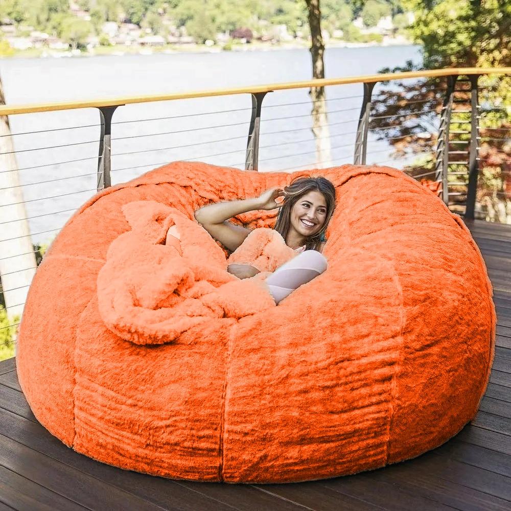 183Cm Fur Giant Removable Washable Bean Bag Bed Cover Comfortable Living Room Furniture Lazy Sofa Coat