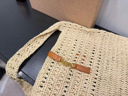 YSL SAINT LAURENT Raffia Tote Bag 30x32cm