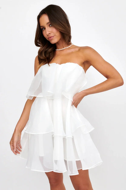 Behati Tiered Layer Mini Dress White
