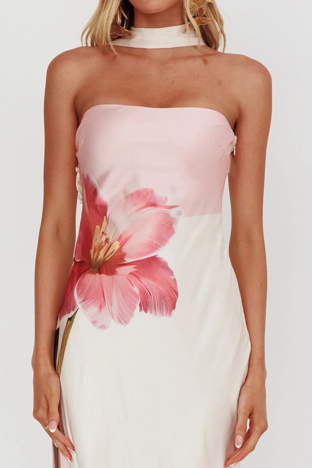 Damsel Reverse Halter Maxi Dress Flower Pink