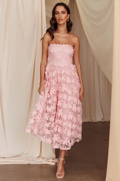 Dori Floral Embellished Midi Dress Blush