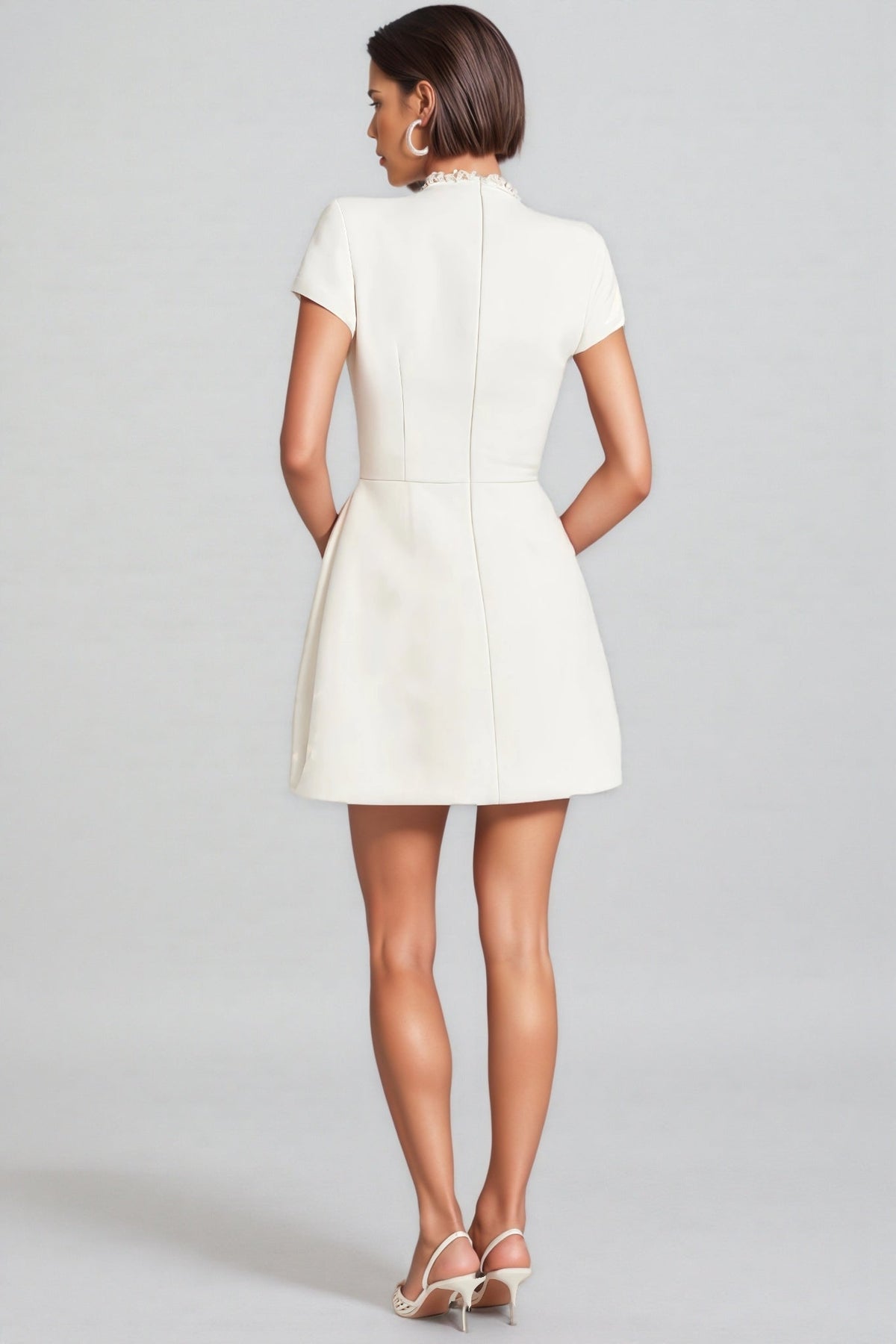 Adela White Beaded Chambray Mini Dress