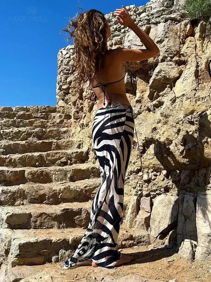 Edolynsa Sexy Zebra Stripes 3 Pieces Bikini Set 2024 Summer Beach Wear Triangle Bikinis Swimsuit Skirt Swimwear Cover-Up A1554